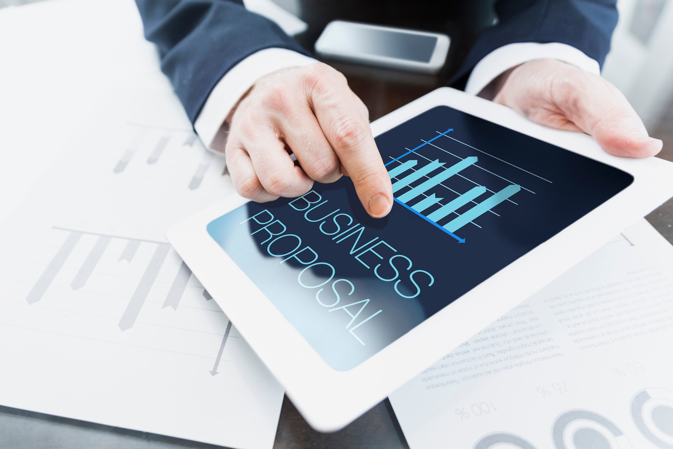 Businessman presenting business proposal at meeting at office